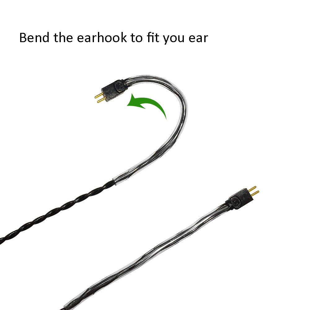 Udskiftning af flettet øretelefonkabel til hovedtelefonledning 0.78mm 2- bens tilslutning 3.5mm stereostik til in ear-monitorer