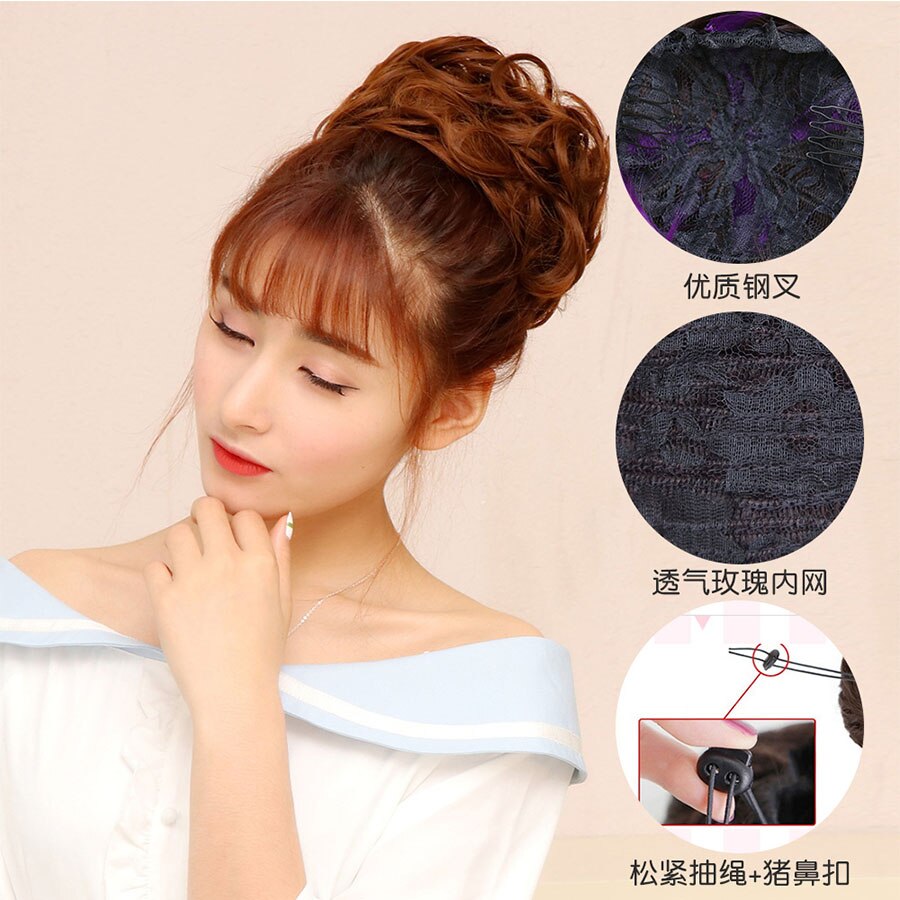LANLAN Raupe Haarnadel Mädchen Perücke Sommer Braut Haarnadel Alte Pack Halb Marubes Kopf Flauschige Rolle Synthetische Chignon Für Weiß