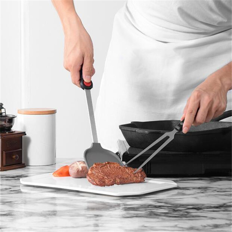 Espátula de silicona antiadherente con mango de acero inoxidable, pala de Wok, tortita de silicona, cuchara para cocina, utensilios