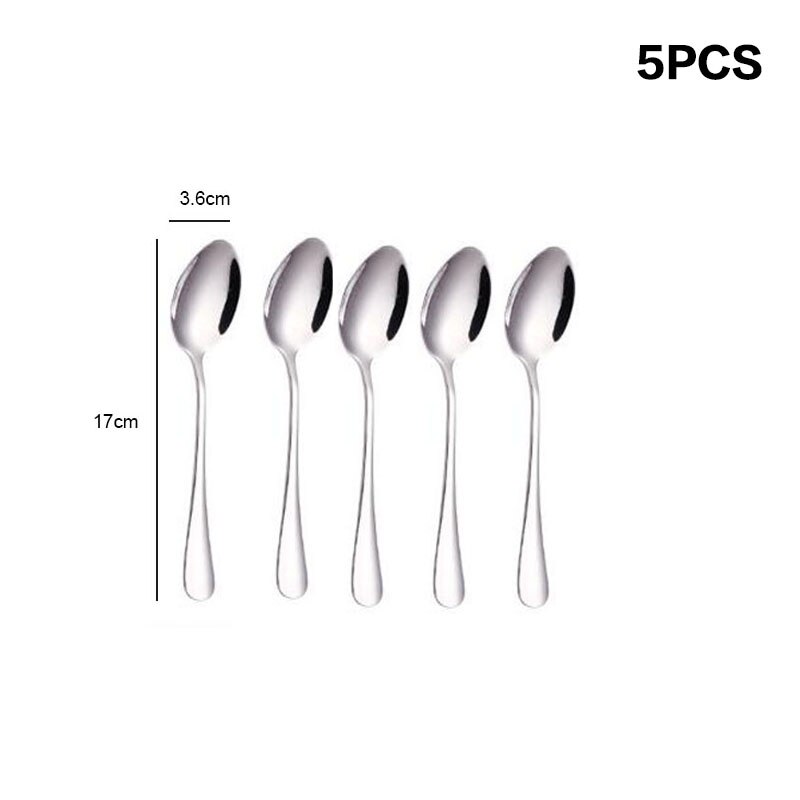 5PCS/Set Stainless Steel Spoons Mixing Scoops Coffee Stirring Spoon Buffet Serving Dessert Spoon Tableware Dinnerware Teaspoons: Size3