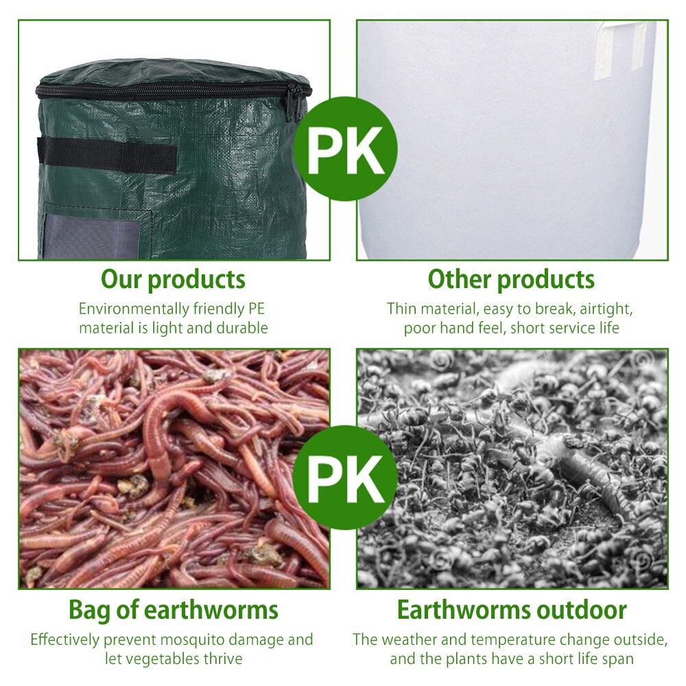 Compost Bag Garden Waste Bin, Environmental Homemade Organic Ferment PE Compost Bag Outdoor Kitchen Waste Disposal Composter Bag