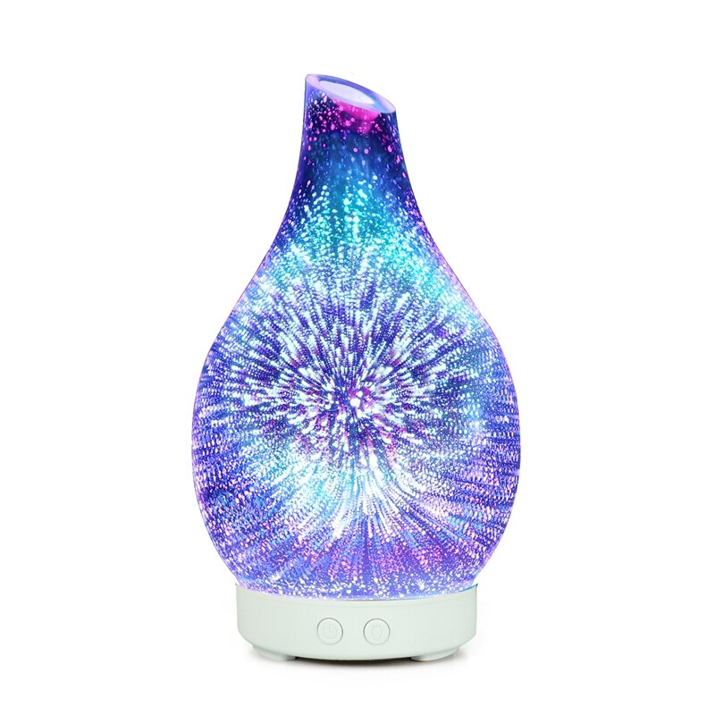 3D Vuurwerk Glazen Vaas Vorm Luchtbevochtiger Met Led Nachtlampje Aroma Olie Diffuser Mist Maker Ultrasone Luchtbevochtiger