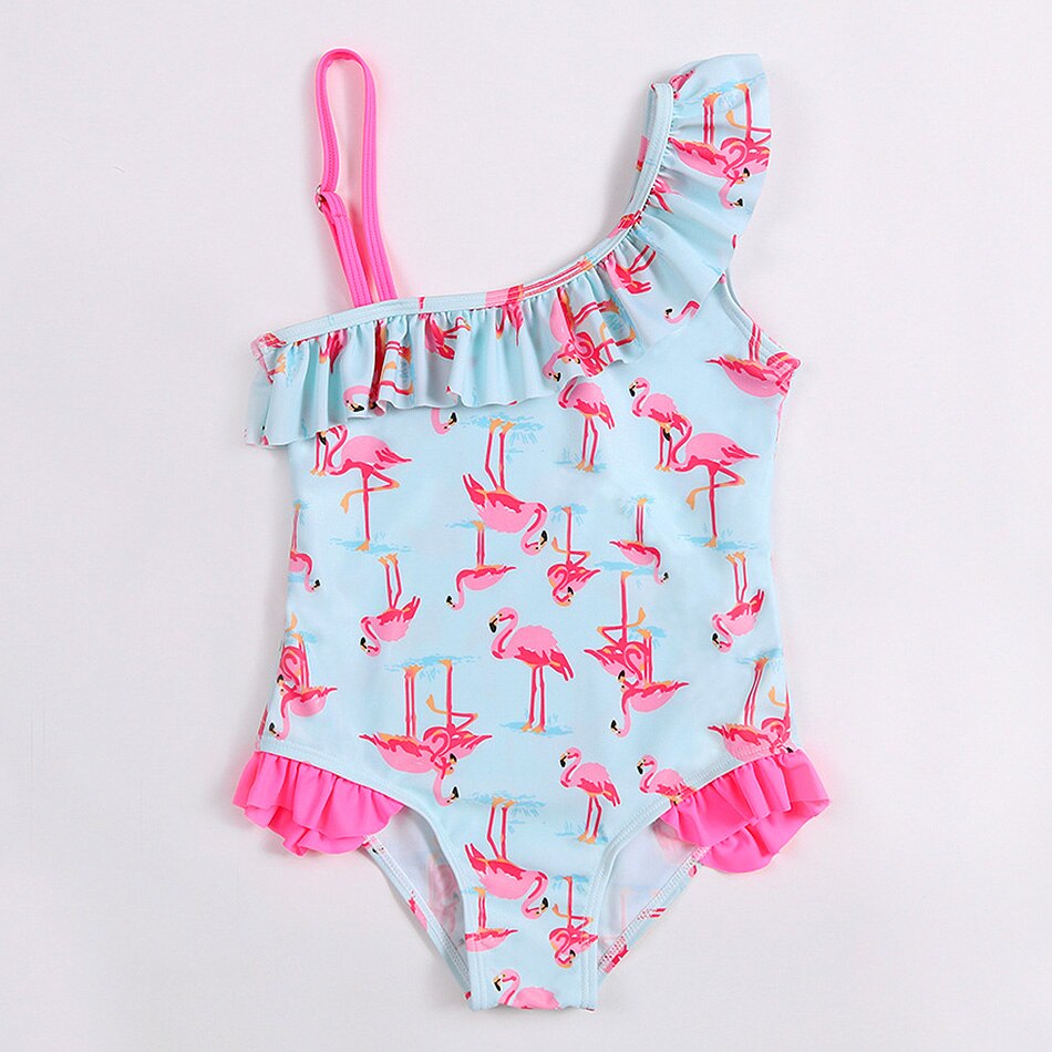 2-8 Years Girl Swimwear Kids Flamingo One Piece Girl Swimsuit Ruffle Little Girl Bathing Suit Toddler Children Swimwear Monokini: XXL