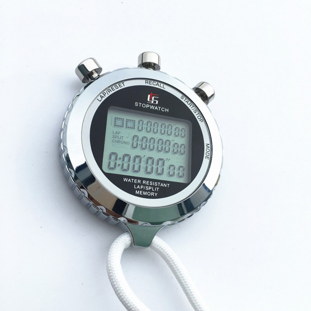 1PC Digital Timer Sport Stopwatch Handheld Electronic Timer Running Chronograph with Strap (3 Row, 10 Track