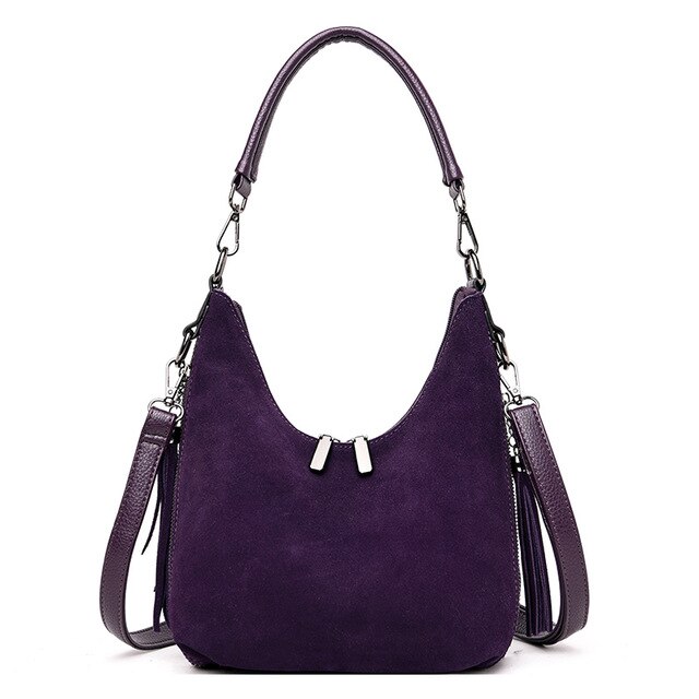 Ladies Suede Leather Hand Bags Luxury Handbags Women Bags Tassel Crossbody Bags for Women: Purple
