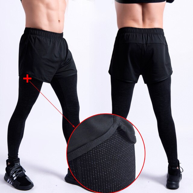 ¡Novedad de ! Pantalones deportivos para correr para hombre, mallas elásticas de secado rápido 2 en 1 para gimnasio, ropa deportiva, pantalones hasta el tobillo.: grid / Asian size L