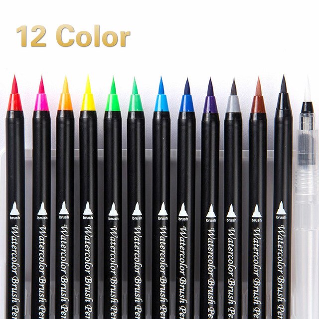 12/24 Colors Soft Painting Pens Water-based Ink Pen Set Adult Kids Drawing Coloring Beginner Painters School Stationery Supplies: 12color