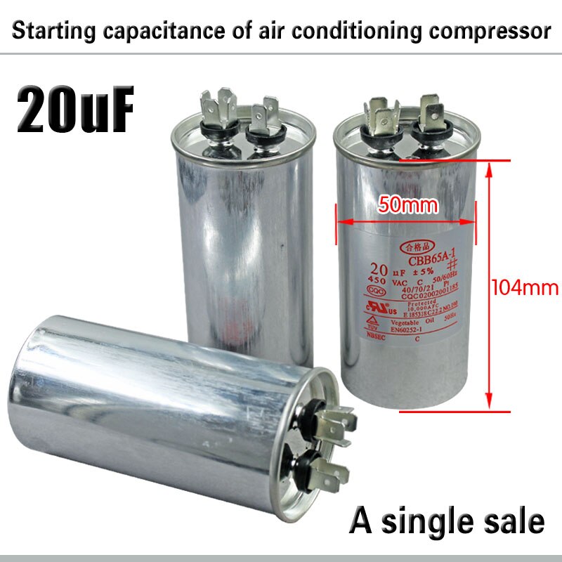 Kompressor klimaanlæg klimaanlæg kondensator 20/25/30/35/45/50 / 75uf /  cbb 65 start kondensator 450v: 20uf