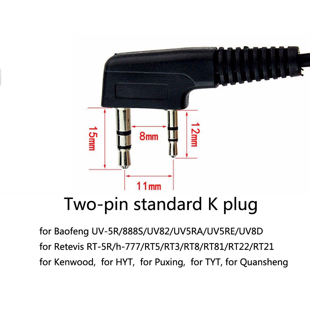 Retevis 2Pin Walkie Talkie Headset Sponge Earpad Earpiece with PPT Mic Accessories For Kenwood Baofeng UV-5R BF-888S H777 RT5R