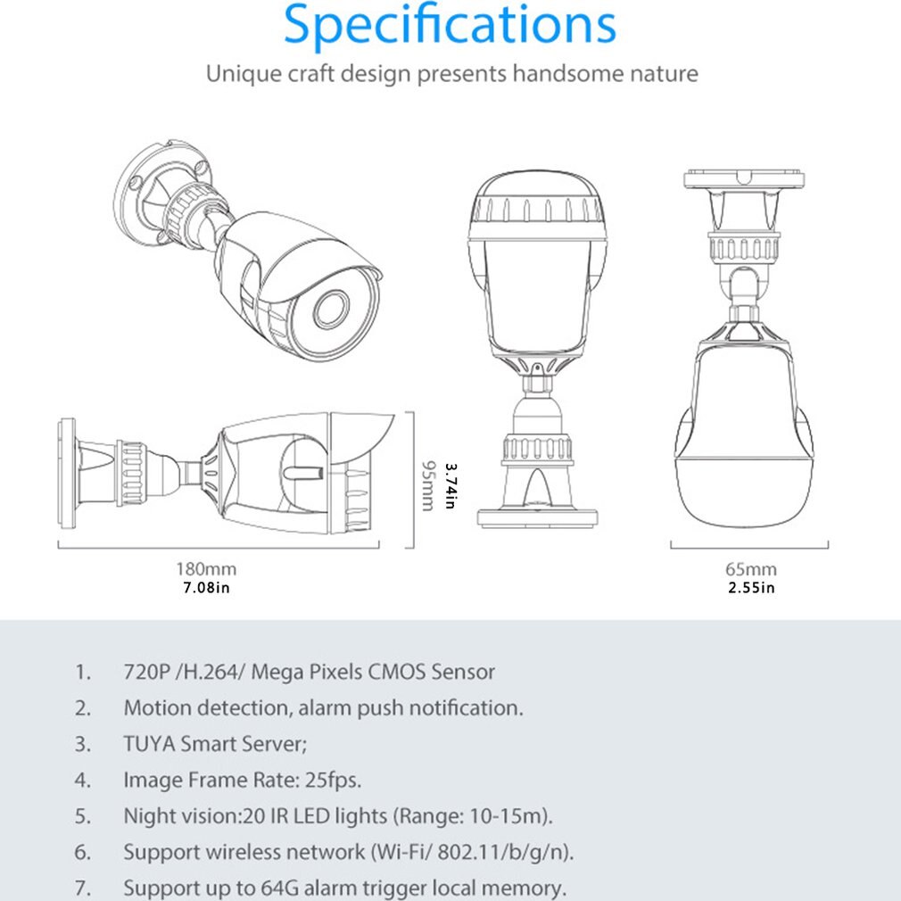 Wifi Outdoor Ip Camera Smart Wireless Outdoor Waterproof Camera Wifi Series 1.0 Megapixels Cmos Sensor
