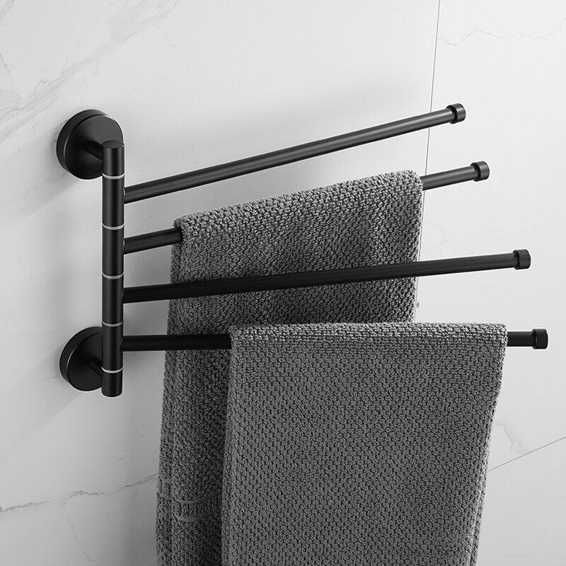 Swivel Handdoek Bar Beweegbare Dubbele Handdoek Rails Chrome Gepolijst Matt Rubber Zwart Badkamer Accessoires