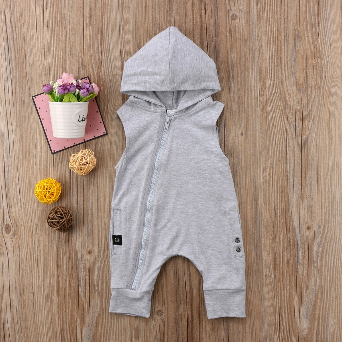 Neugeborenen Baby Jungen Mädchen Zipper Mit Kapuze Ärmellose Baumwolle Romper Overall Overall Kleidung Outfits: 24M