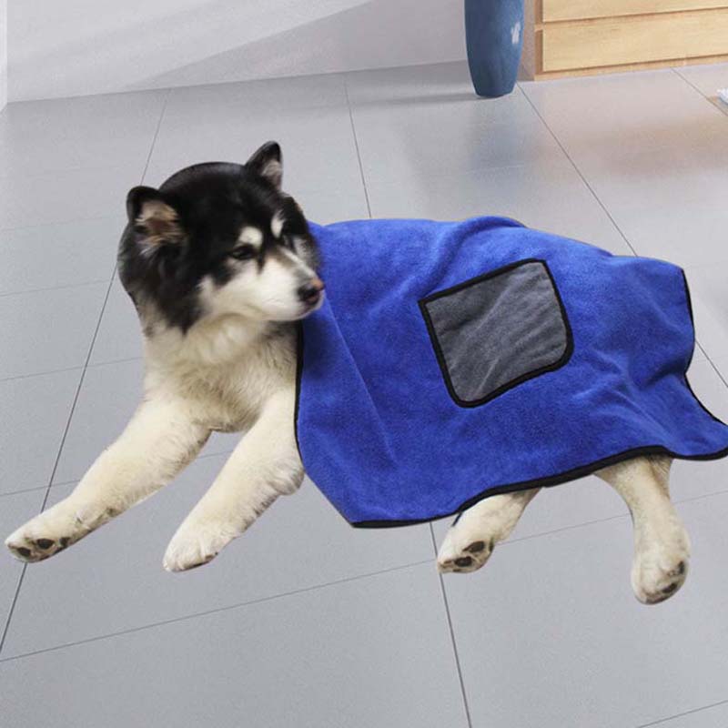 Hurtigtør kæledyrsbadekåbe hundebadehåndklæde til små mellemstore hunde tykkelse tørretæppe med lomme vandabsorberende