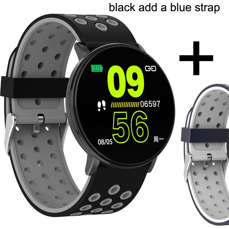 Fitness Tracker Watch Blood Pressure Smart Bracelet Pedometer Waterproof Fitness Bracelet Activity Tracker Smart Band Men Women: W8C a blue strap