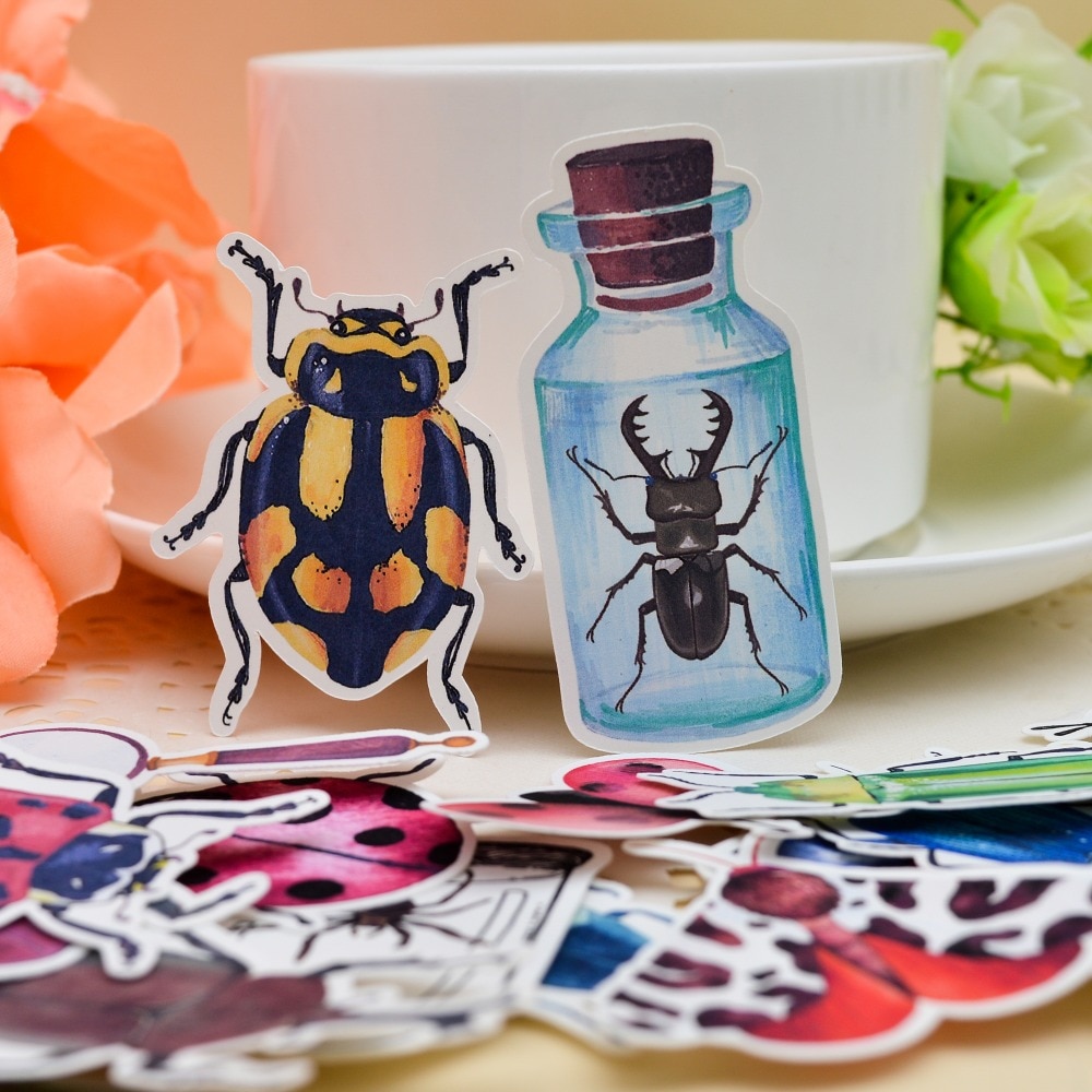 36pcs Watercolor Natural Insect Collection stickers Diary Notebook Planner/ Handbook DIY Paper made Sticker papeleria stationary