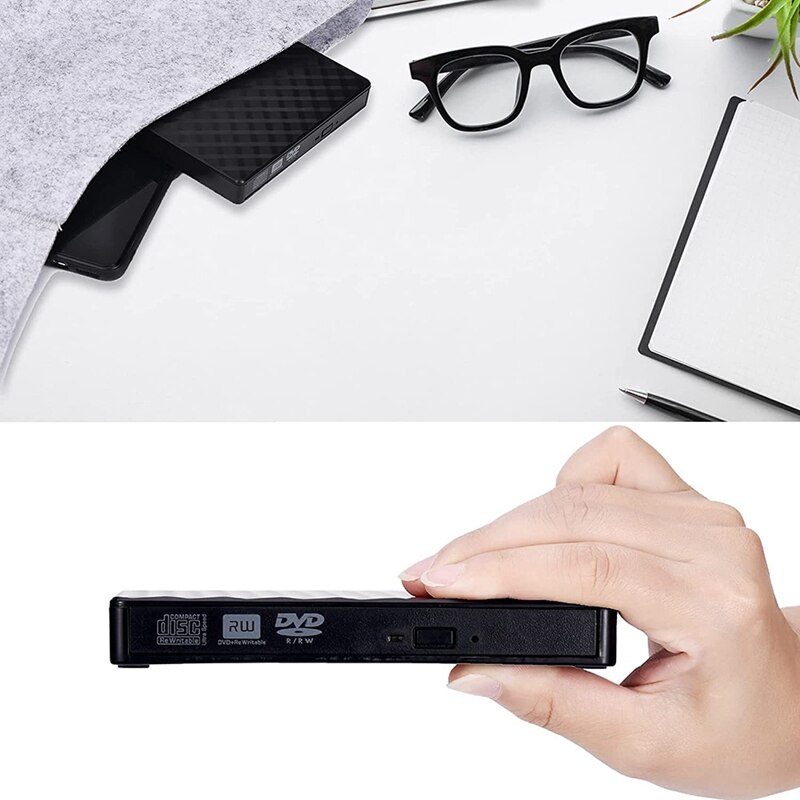 External CD DVD Drive/Burner Portable DVD CD ROM Rewriter Writer Duplicator For Laptop, Desktop, Mac, , Windows