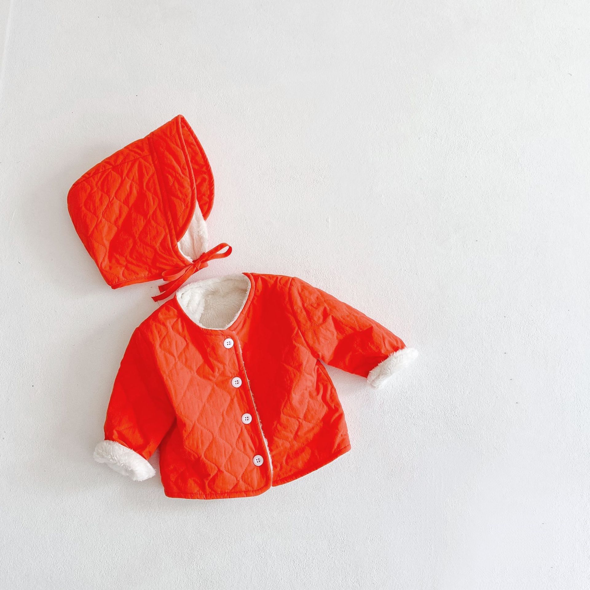 Winter Baby Meisjes En Jongens Effen Kleur Dikker Jas Krijgen Hoed Gratis: Red / 100(24m-3t)