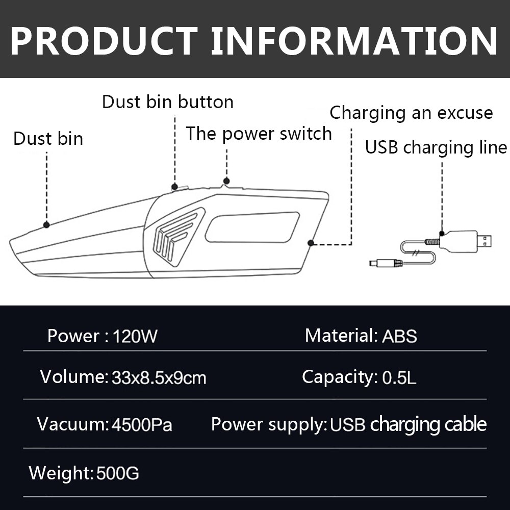 High Power Rechargeable Car Handheld Vacuum Cleaner Portable Light Car Vaccum Cleaner For Classroom/Working Table