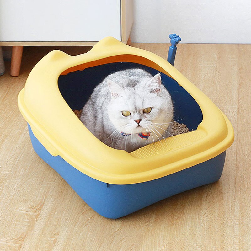 Bac à litière Semi-fermé pour chat, bac à sable amovible à haute clôture pour animaux de compagnie, bac à litière propre pour chien et chat