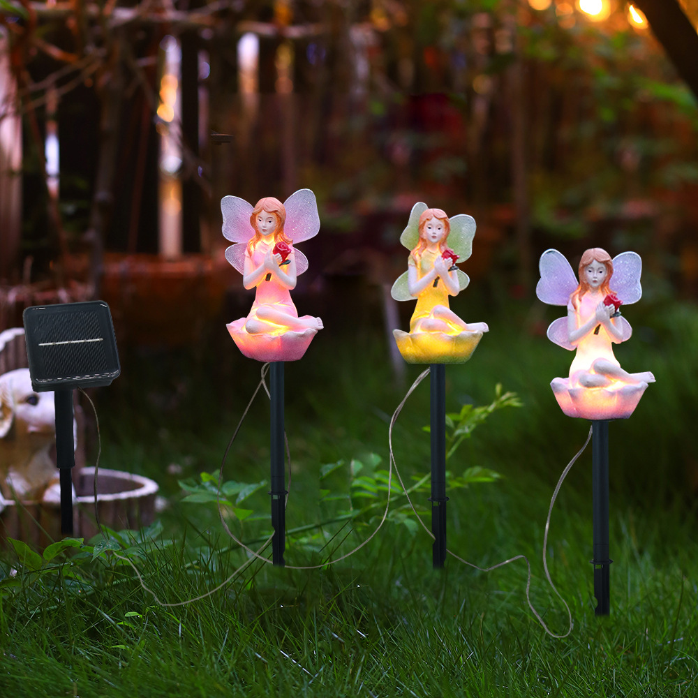 Led movido a energia solar flor luz de fadas resina elf jardim lâmpada decorativa ao ar livre luz à prova dwaterproof água para gramado pátio quintal canteiro