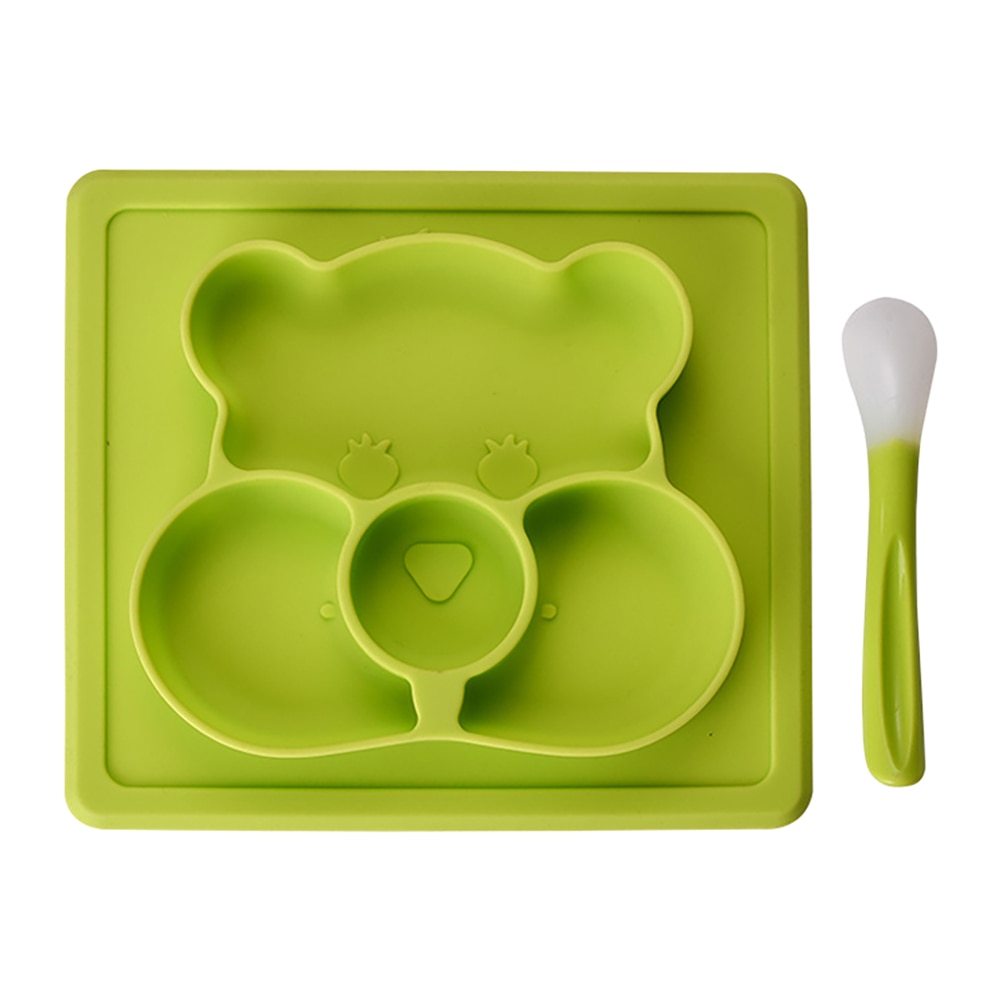 Plato para bebé de silicona antideslizante, Mantel Individual para bebé con cuchara para bebé y niños lavable: Blanco