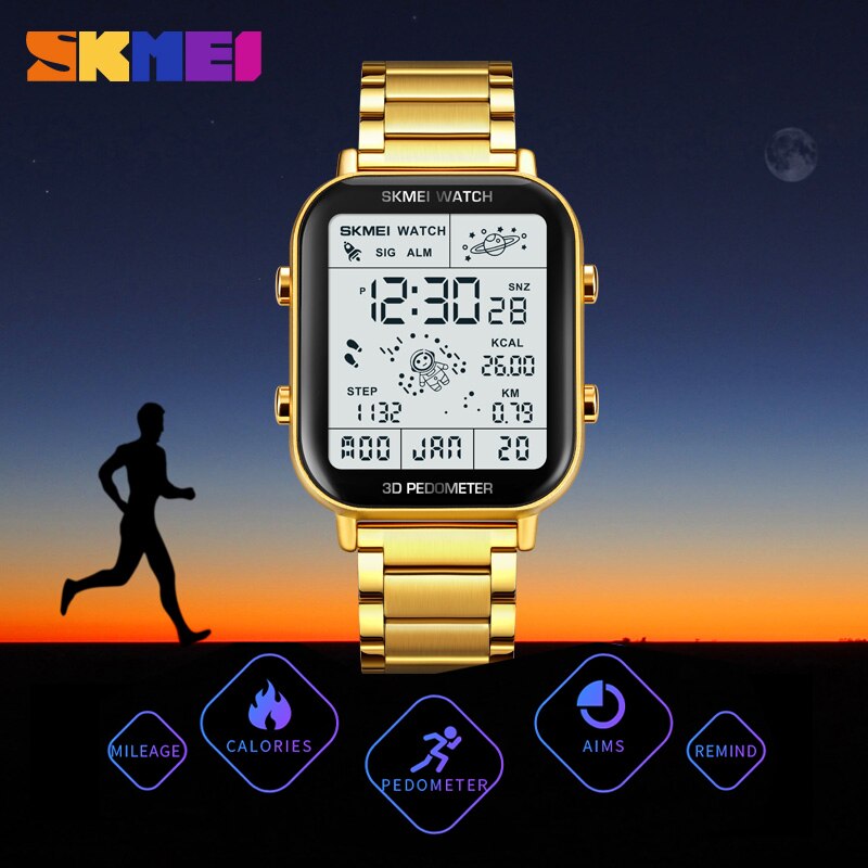 SKMEI-reloj deportivo Digital para hombre, cronómetro con pantalla de luz trasera, podómetro, cuenta atrás, calendario, cálculo de calorías