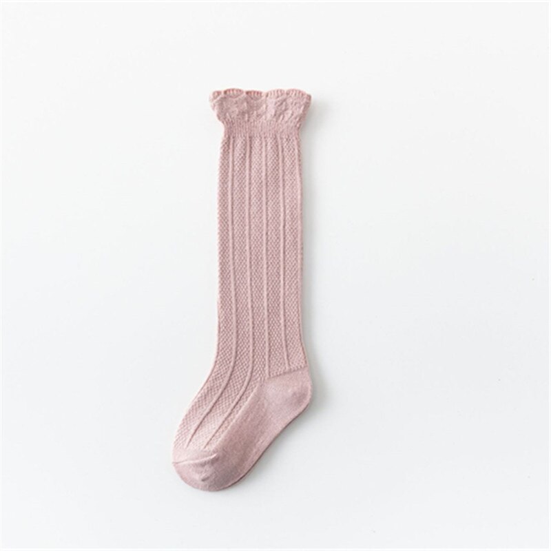 Chaussettes d'été en coton, tricotées, longues, chaussettes hautes, en dentelle, pour enfants et filles,: Pink