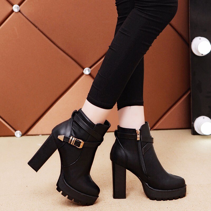 Botines De tacón cuadrado para Mujer, Botas De tacón alto con botones a la , para otoño e invierno, , F90321