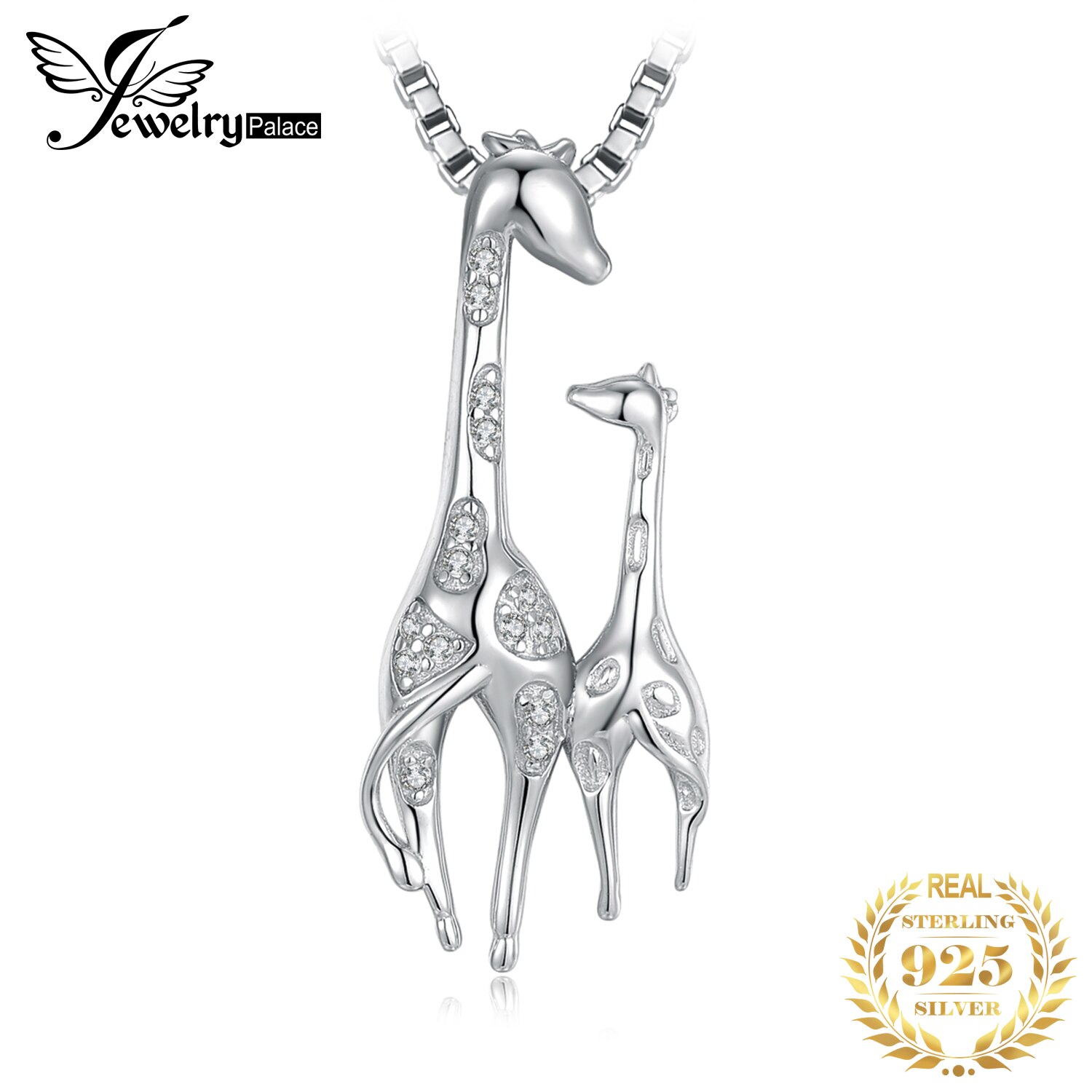 JewelryPalace – collier avec pendentif mère et fille, girafe, en argent Sterling 925, zircone cubique, Animal, pour femmes, sans chaîne