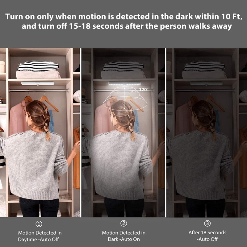 Regleta de Luces LED Recargable mediante Puerto USB, Lámpara con Sensor de Movimiento para Iluminar por la Noche la Pared y Debajo del Armario, para la Cocina y el Dormitorio, 6, 10, 24, 40 y 60 LEDs
