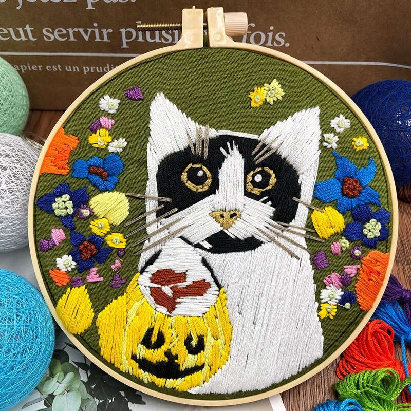 Cartoon Kat Uil Magic Diy Punch Lint Naald Borduren Kit Set Voor Beginner Handwerkpakketten Handgemaakte Breien Borduren Thuis