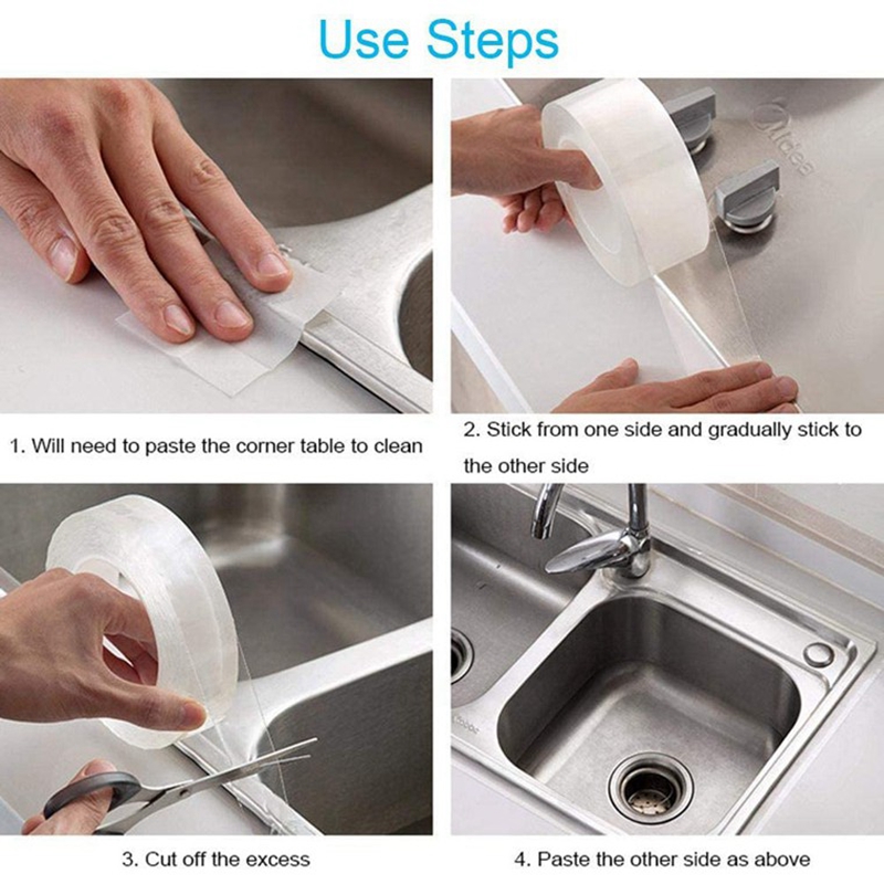 Nastro impermeabile da cucina Anti-muffa Trasparente Nessuna traccia Acrilico Lavello da cucina Bagno Welt Forte nastro autoadesivo 1 PZ