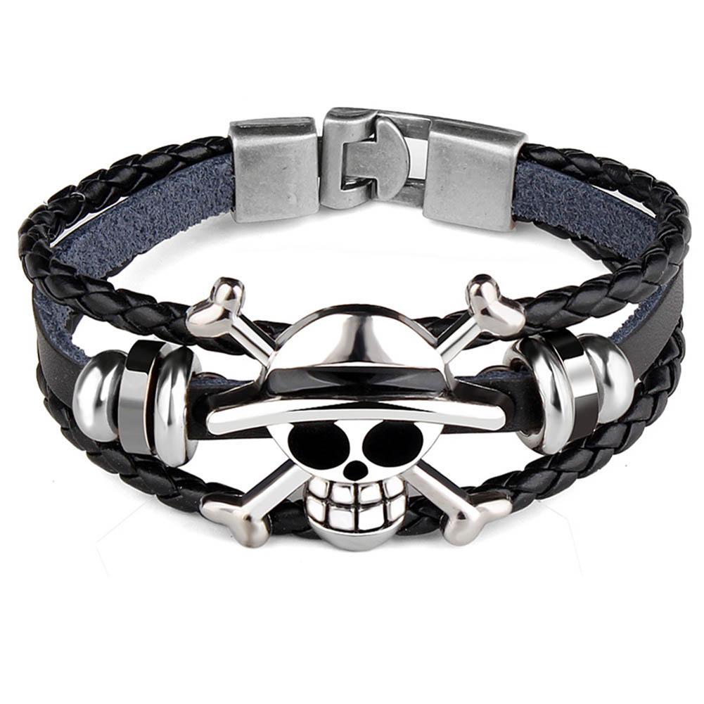 Pulsera de piratas Linfang Black Skull Head, pulsera trenzada Unisex: Default Title