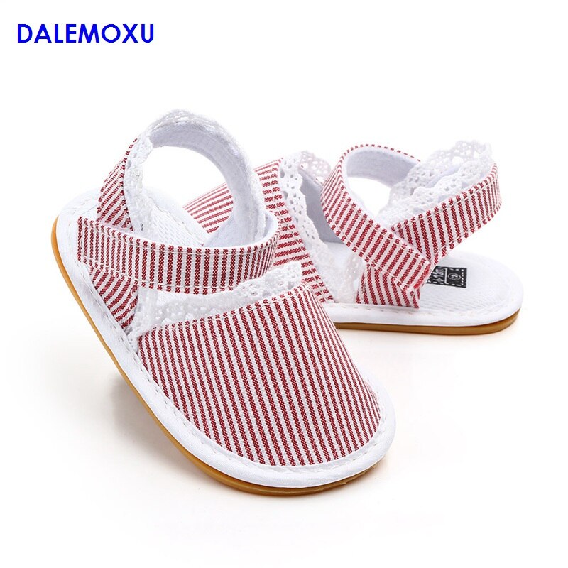 Babysko rød stribet bomuldssandal slip-on sko piger blonder afslappet sport baby sneakers skridsikre sommer vandresko til spædbørn