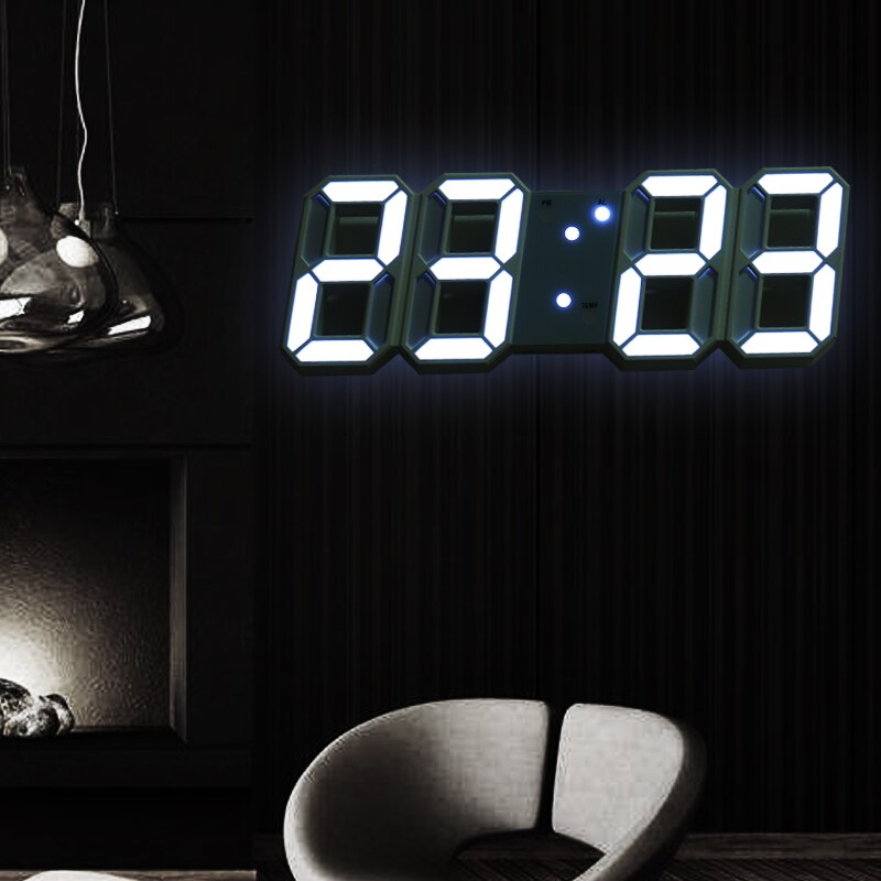 3D horloge moderne numérique 12/24 heure affichage de l'heure mur LED horloge LED rétro-éclairage support de température ou suspendus alarmes pour chambre à coucher
