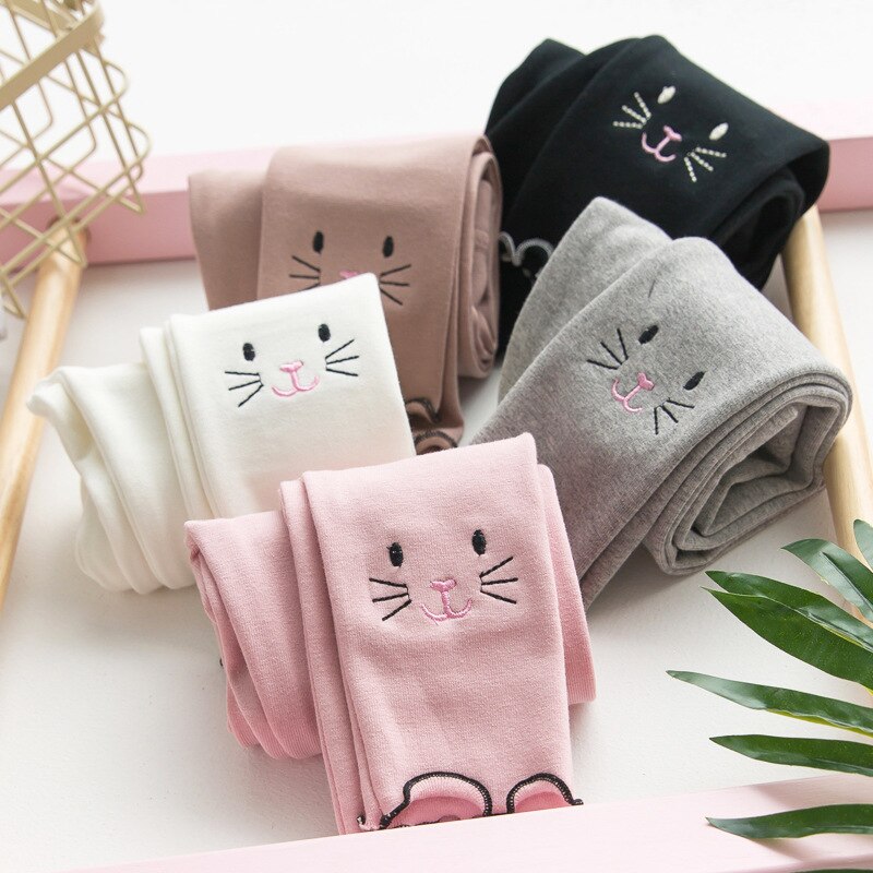 Stile della corea di Autunno della Molla Dei Bambini Delle Ghette del Cotone Della Stampa del Gatto Delle Ragazze Pantaloni Lunghi Abbigliamento Bambini