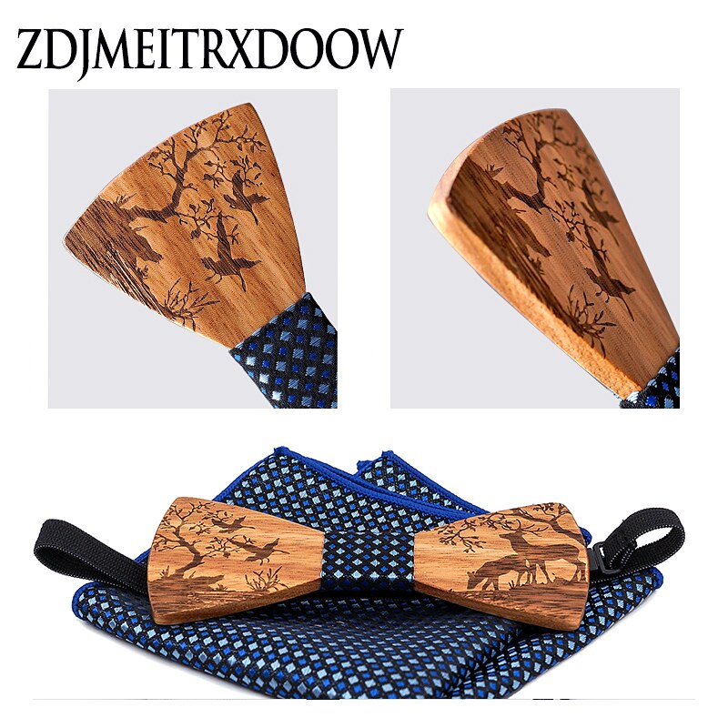 Conjunto de pajarita de madera + pañuelo + gemelos, pajaritas de madera Para el novio de boda, corbatas Para el hogar, bodas, alces de Navidad