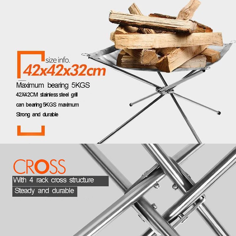 Outdoor Fire Burn Pit Stand Portable Solid Fuel Rack Folding Stove Fire Frame