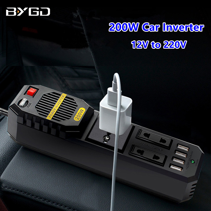 Onduleur Voiture 12V Vers 220V BYGD - 200W Avec Ports USB 3.1A Et Pinces Batterie