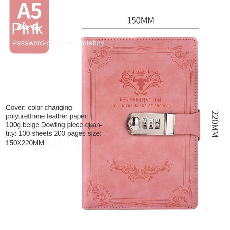 200 pages A5 retro password book with lock diary thickened hand ledger student notepad stationery notebook binder: C