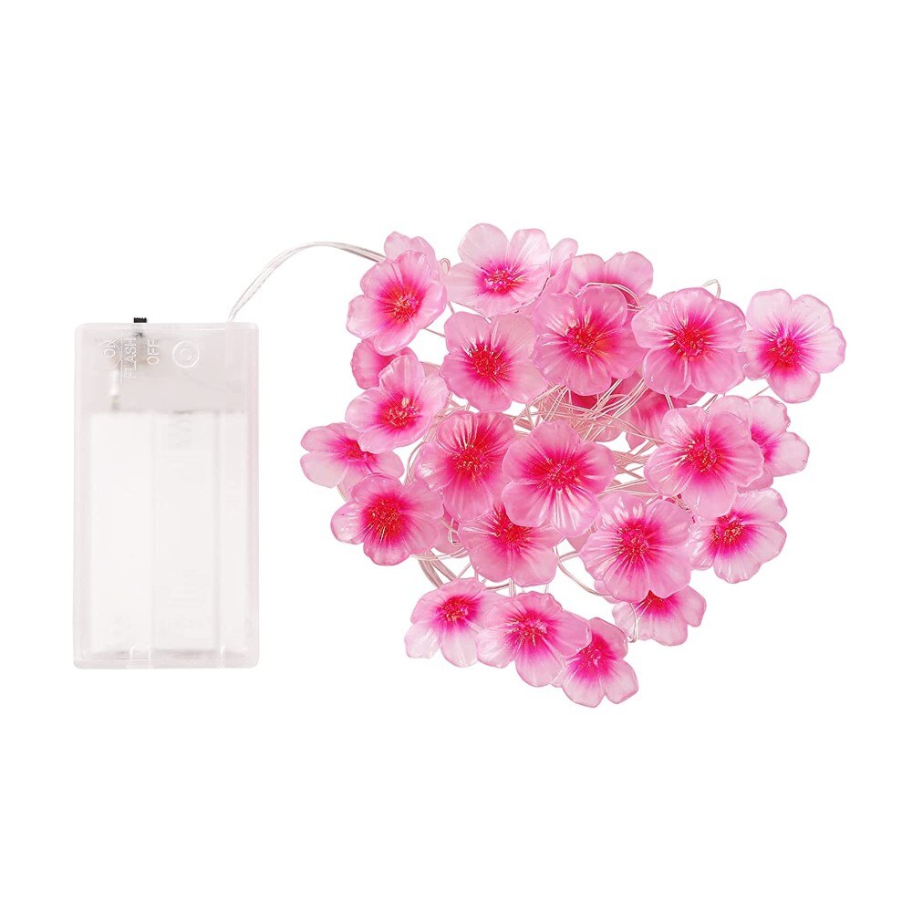 Fairy Pink Cherry Blossom String Lights 2M 20 LEDs Battery Operated Garland for Kids Girls Bedroom Wedding Christmas Decoration