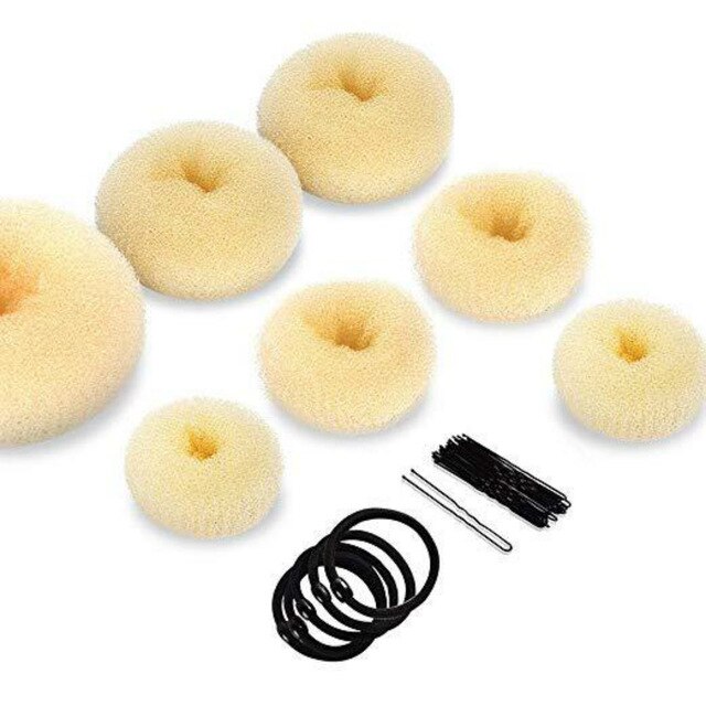 Máquina para hacer moños y rosquillas, juego de 5 bandas elásticas para el cabello, herramientas de estilismo para el cabello, 7 Uds.: Beige