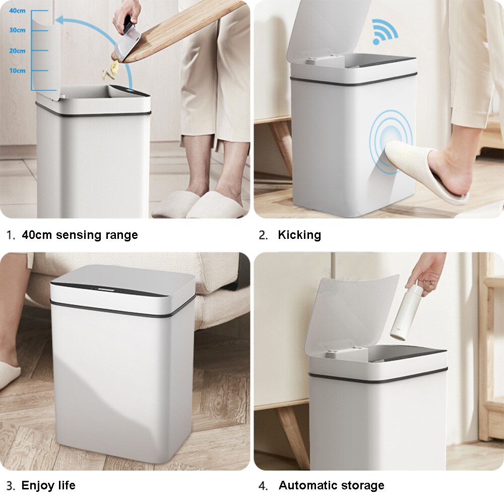Trash Automatic Smart Sensor Trash Can Garbage Bin Touchless Intelligent Trash Rubbish For Kitchen Home Organizer
