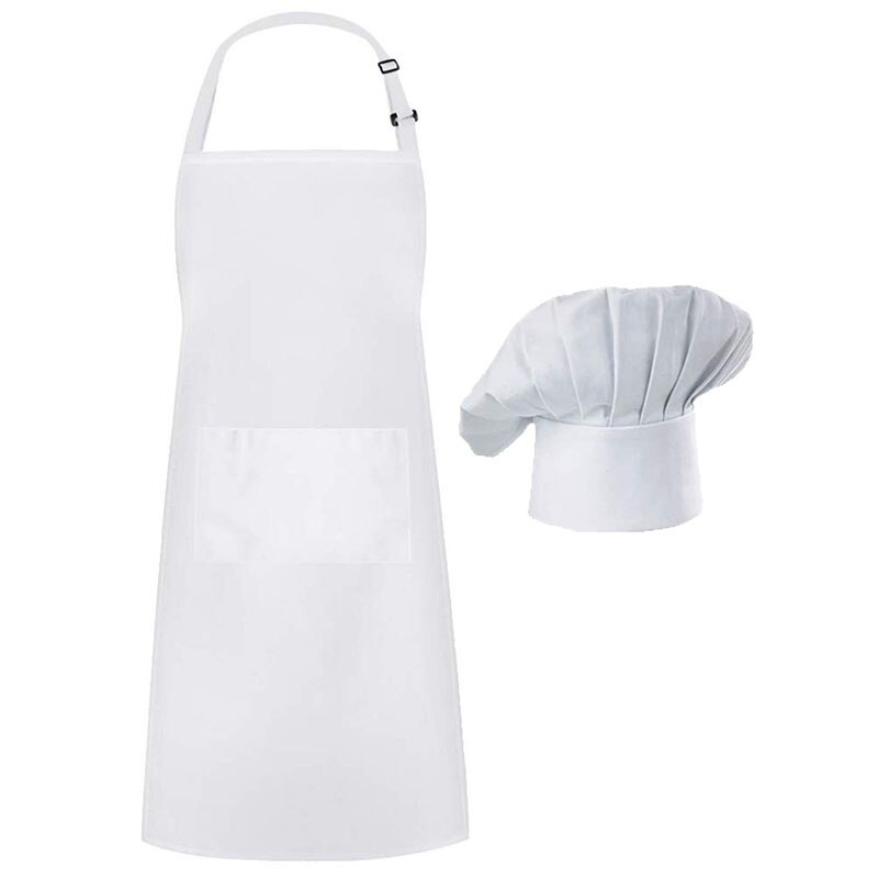 1 Juego de delantal, conjunto de gorro de Chef, delantal ajustable de media longitud para adultos, delantal de cocina a rayas para Hotel, restaurante, Chef, camarero: BLANCO