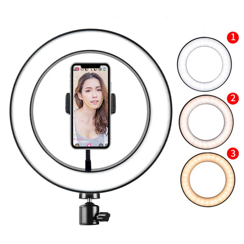 Dimmbare LED Ring Licht Für Studio Selfie Kamera Video Fotografische Beleuchtung Make-Up Handy Live Support Stand Beleuchtung