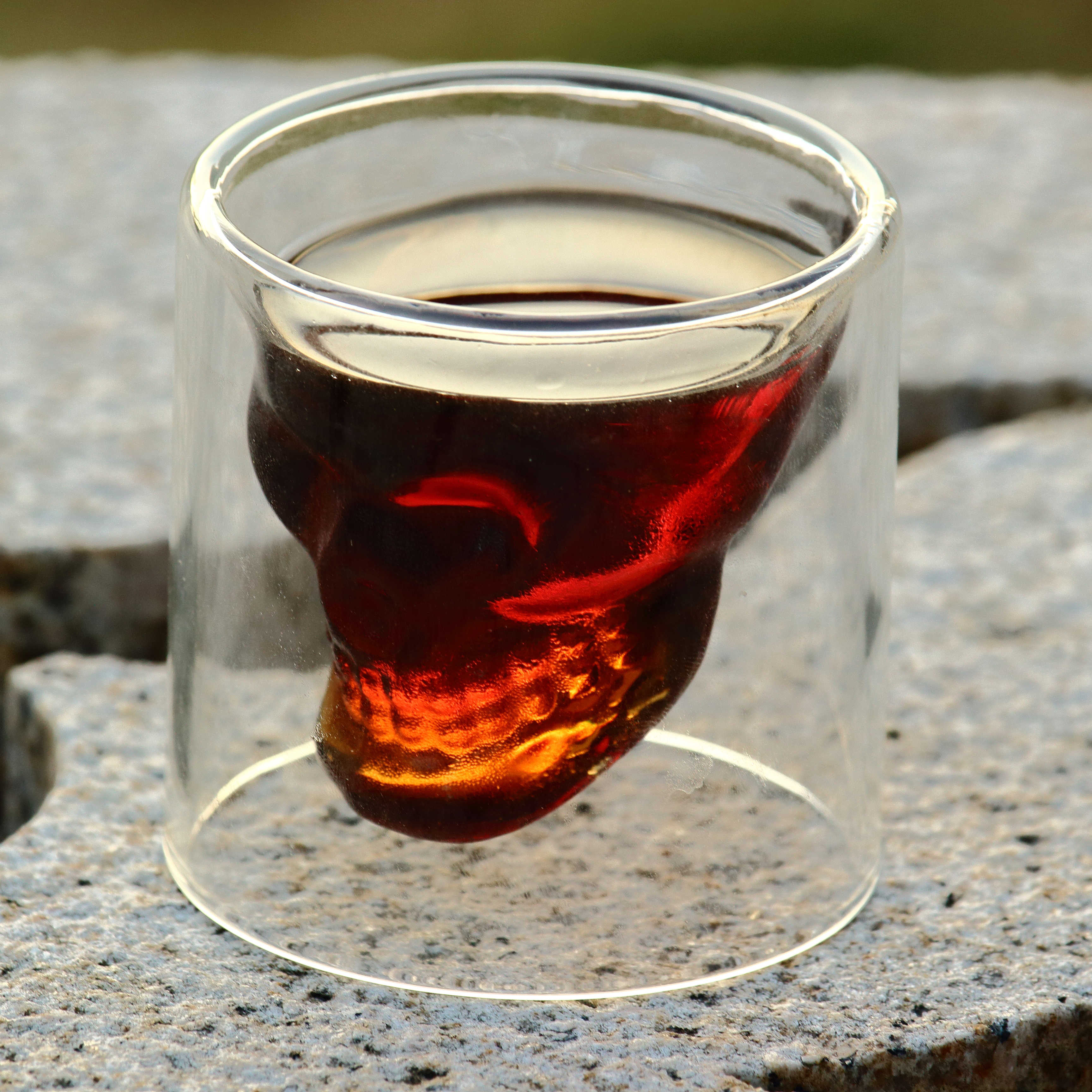 Vaso de chupito con forma de calavera 25 75 150 250ml, Copas de cristal para Whisky, Vodka y café, suministros para Bar, botellas de cerveza, copas de vino