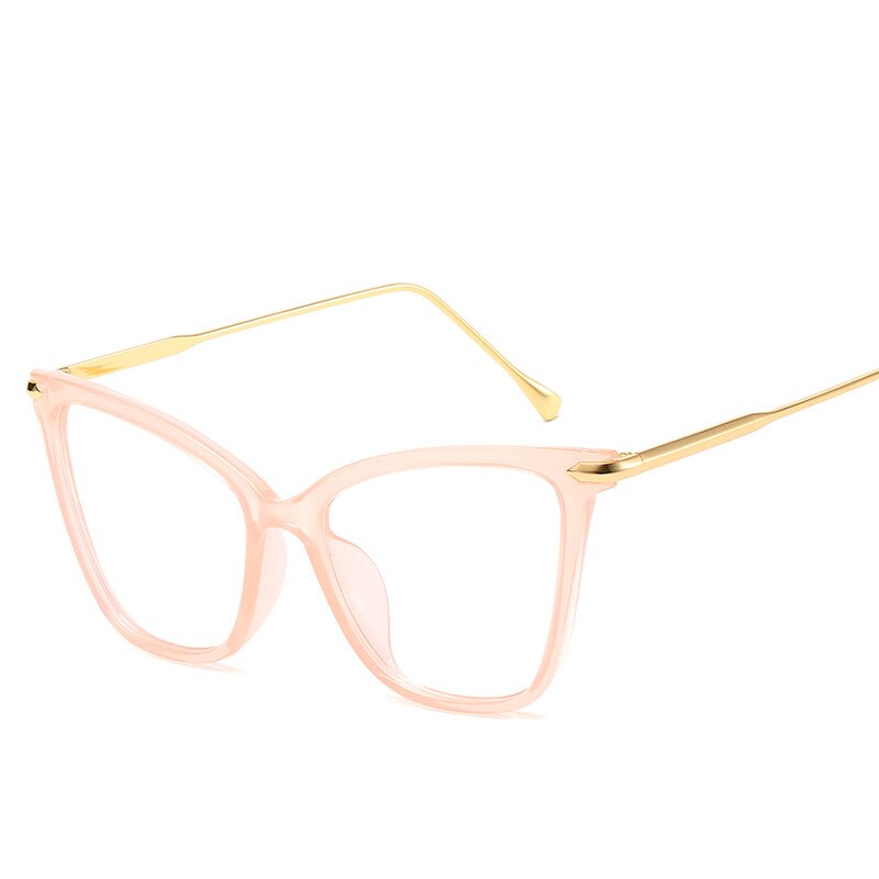 GIFANSEE-monturas para gafas Retro para mujer, lentes de ojo de gato, grandes, transparentes, con pata de metal,: pink