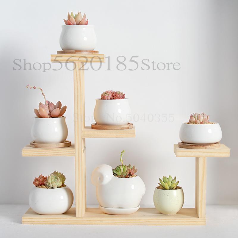 Solid wood desktop flower stand indoor multi-layer small flower stand green flower frame decoration living room window pot rack: VIP 4