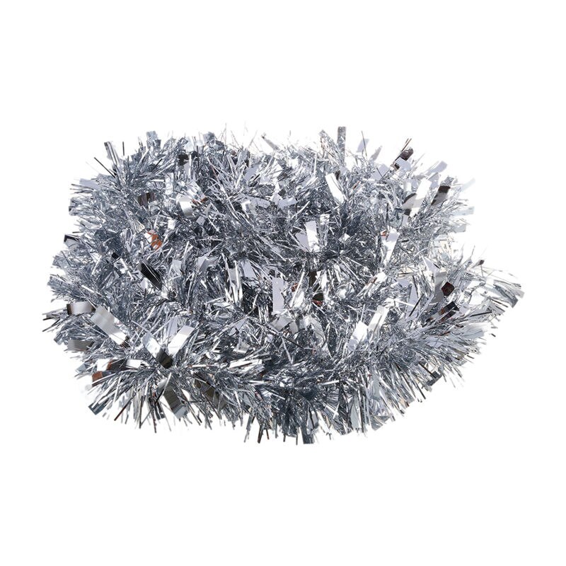 2m (6.5ft) Deluxe Thick Chunky Wide Silver Shiny Christmas Tree Tinsel Garland with Embossing Decoration