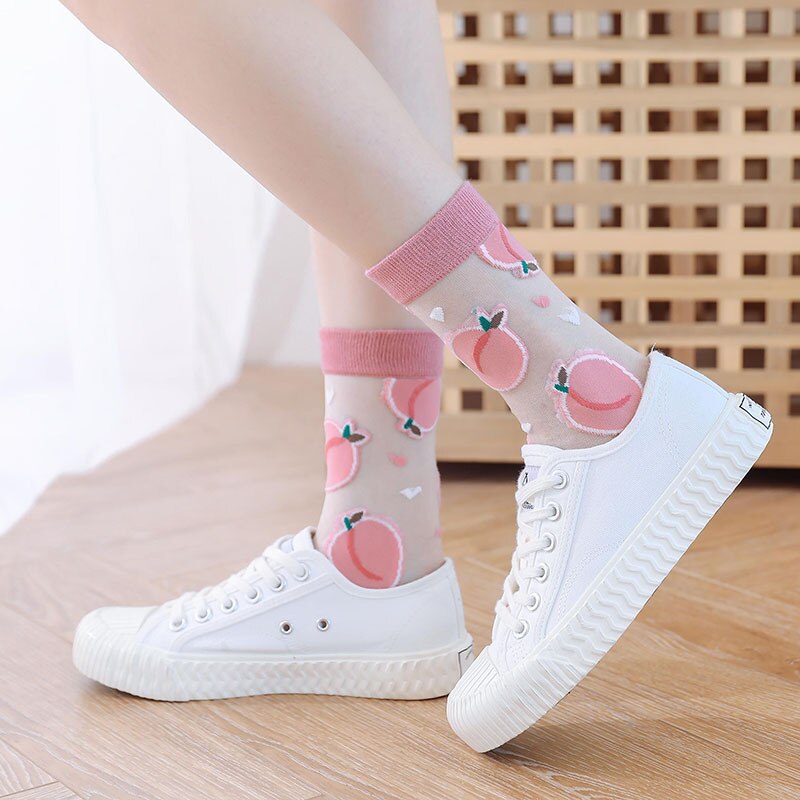 Newest Crystal Silk Tide Socks Gril Women Harajuku Funny Casual Fruit Avocado Pineapple Watermelon Happy Socks Sox